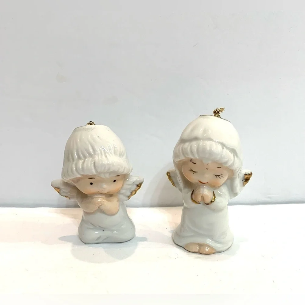 LOT of 2 Vintage ROC Ceramic Christmas Angel Figurines Praying Ornaments Taiwan